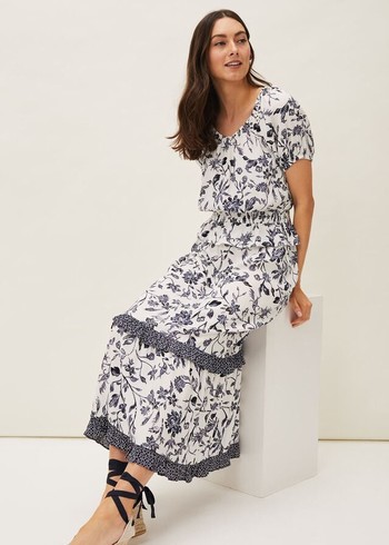 Phase Eight Ferne Floral Co-Ord Skirts Navy/White USA | 6189023-CW